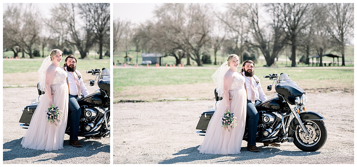 malvern iowa wedding bride and groom on motorcycle