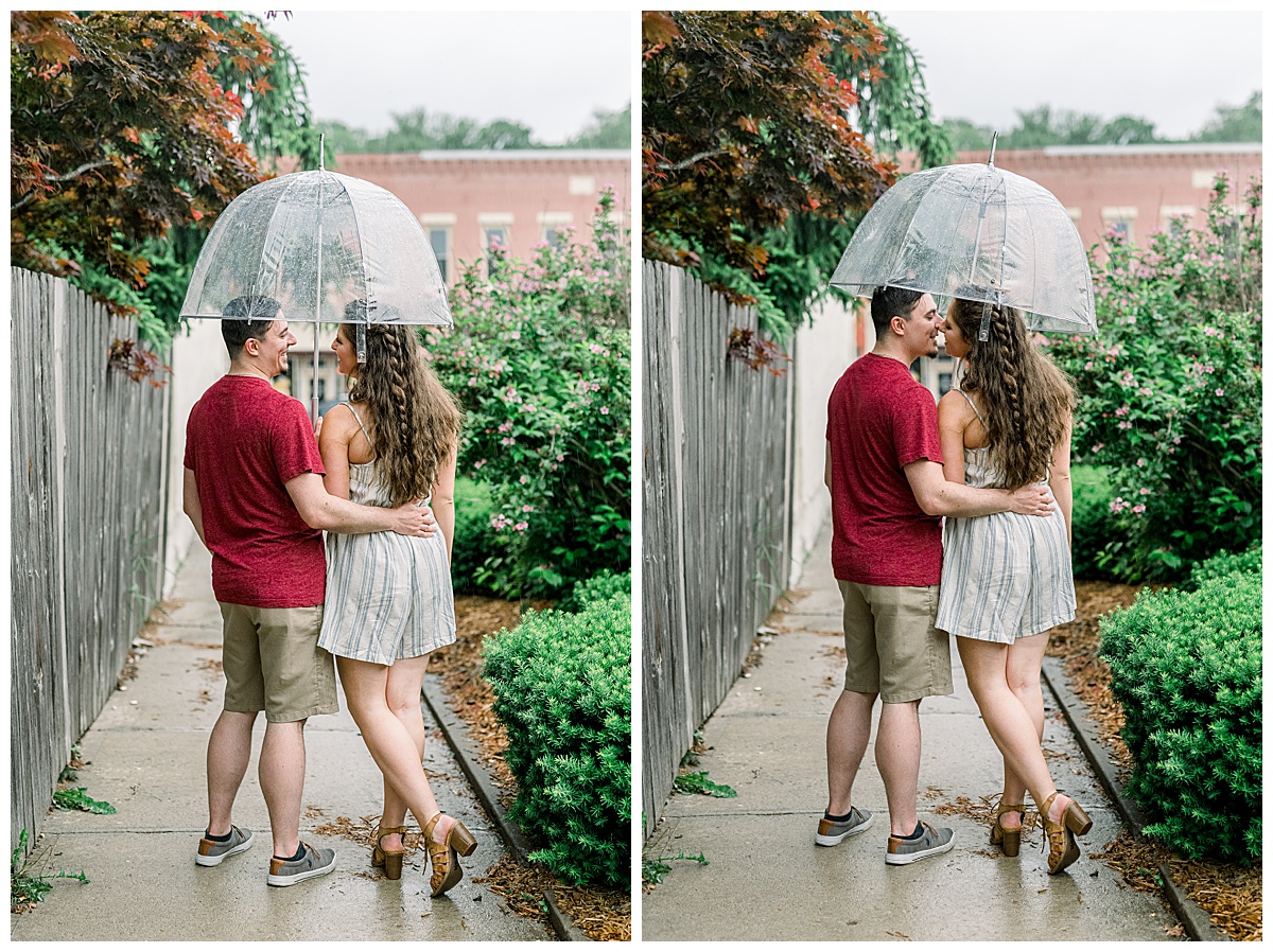 couple kissing in rain