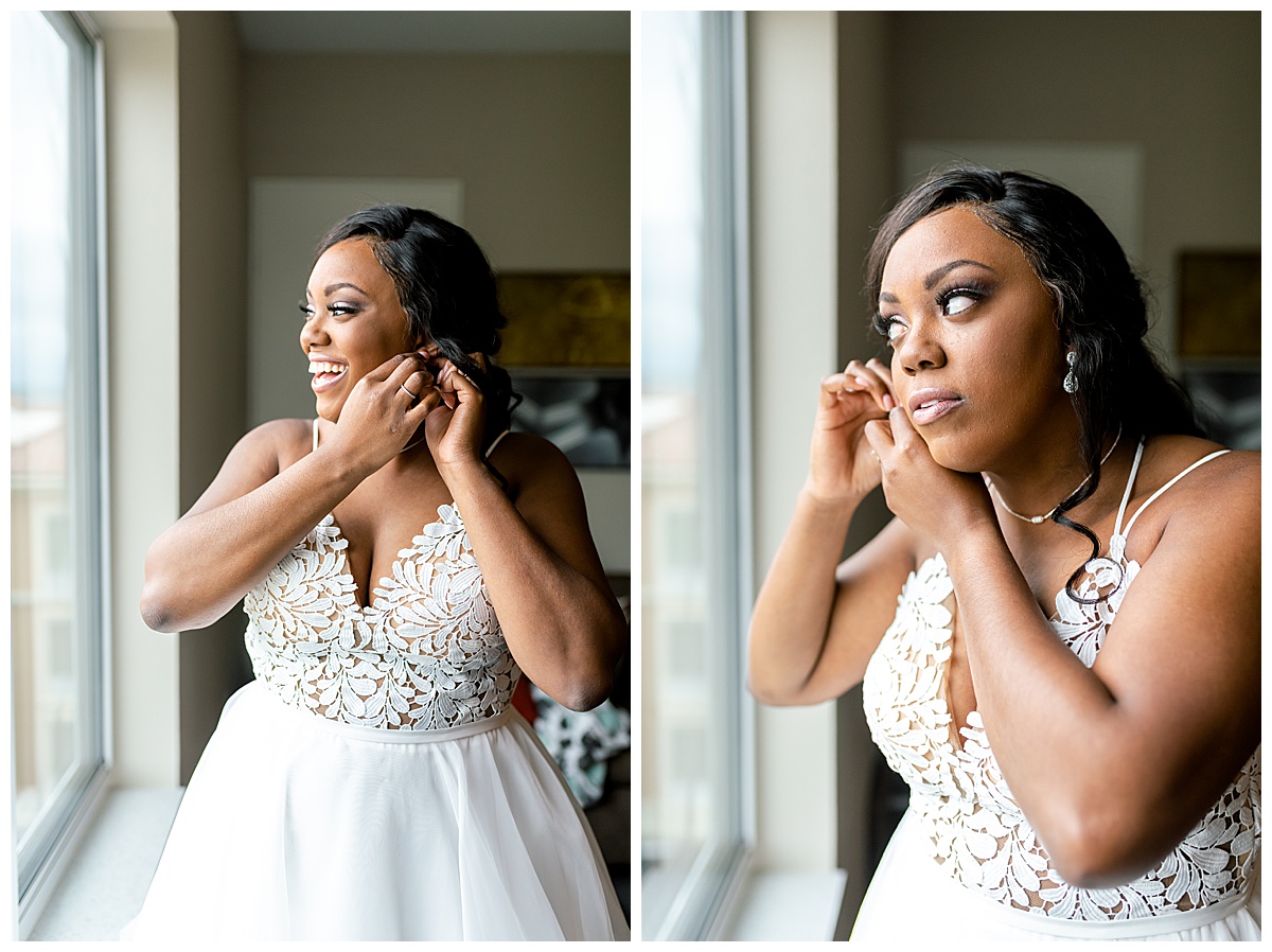 bride putting on finishing touches