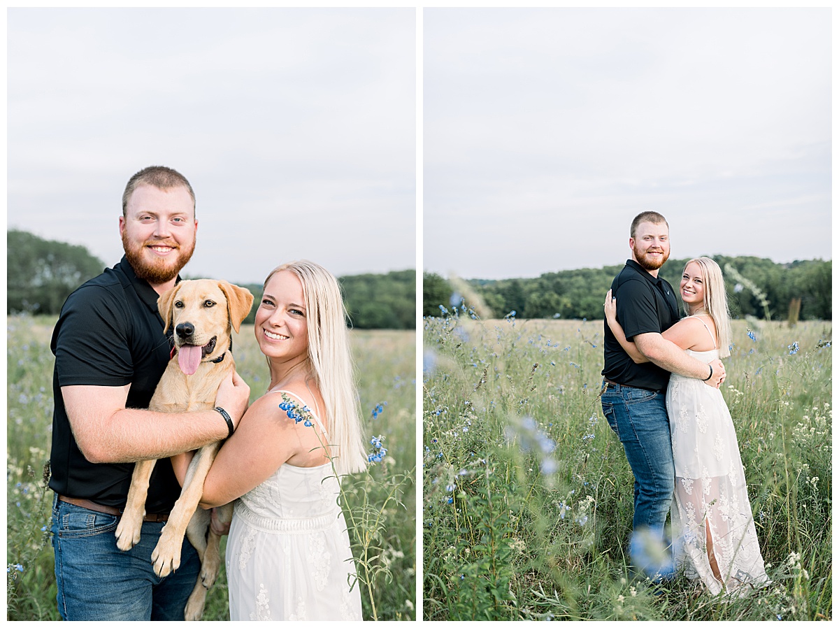 couple with dog engagement photos