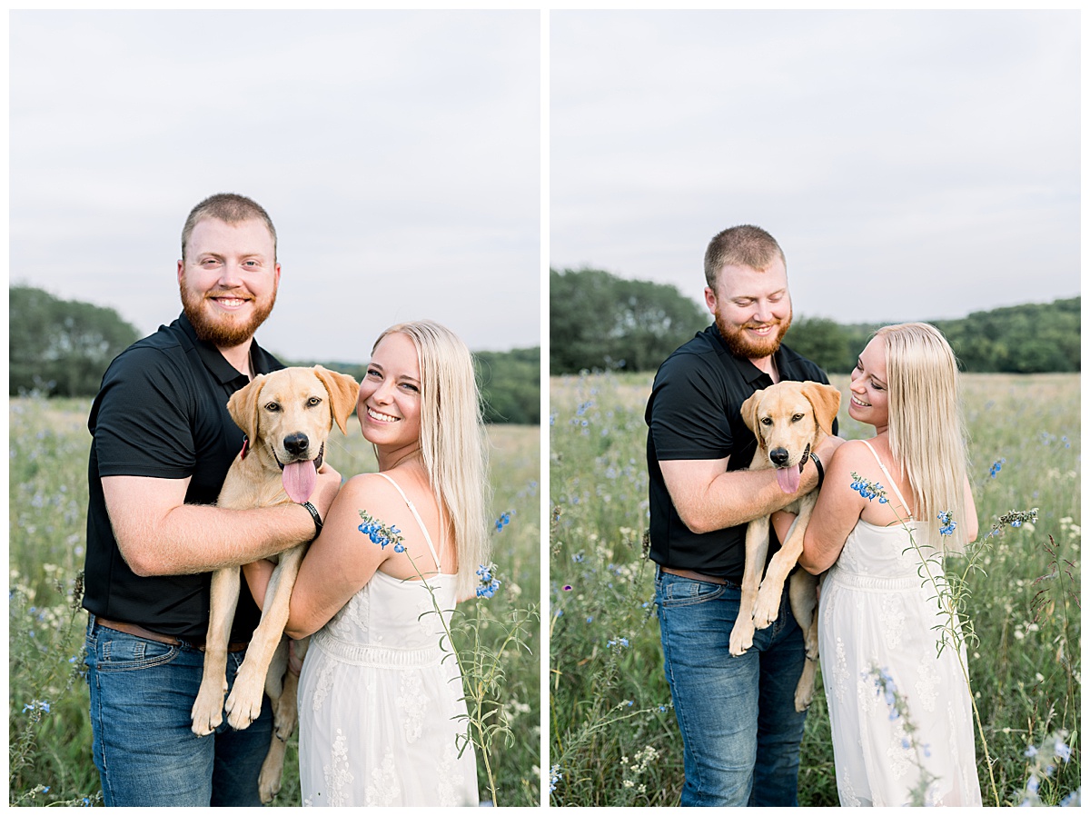 couple with dog engagement photos