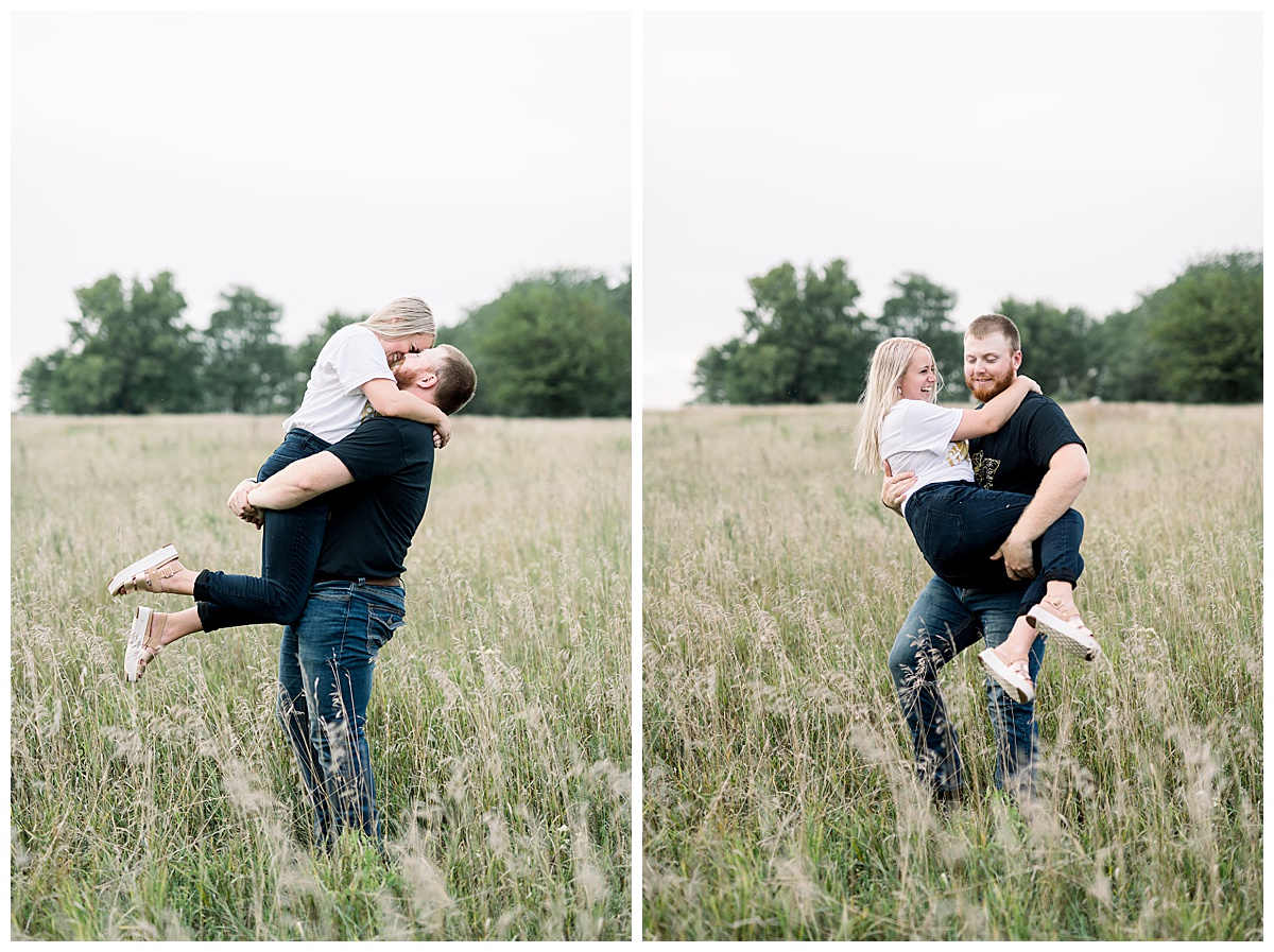 shawnee mission park engagement photos in field