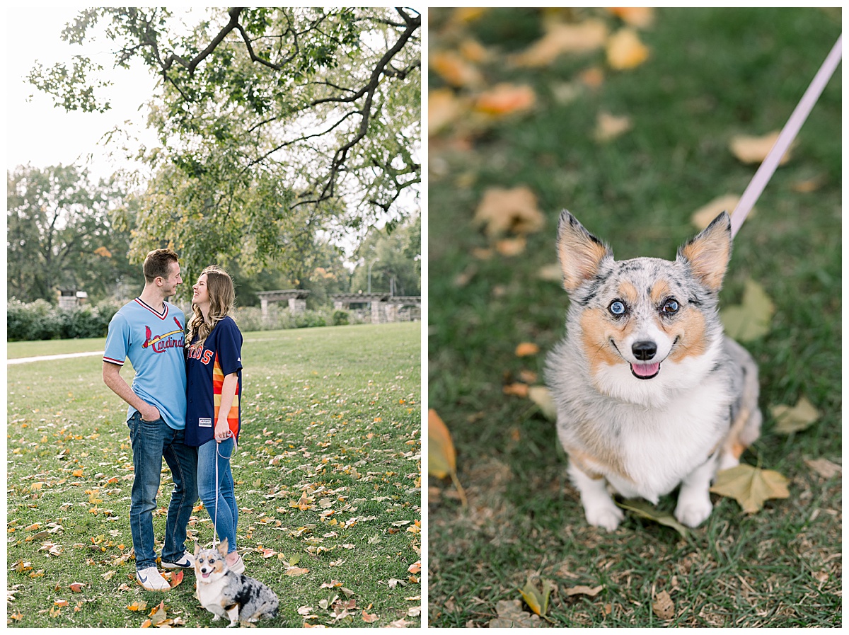 loose park engagement session with dog