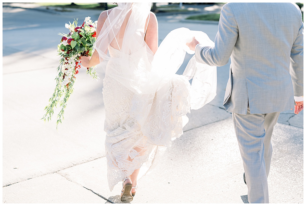 elms hotel wedding bride groom walking